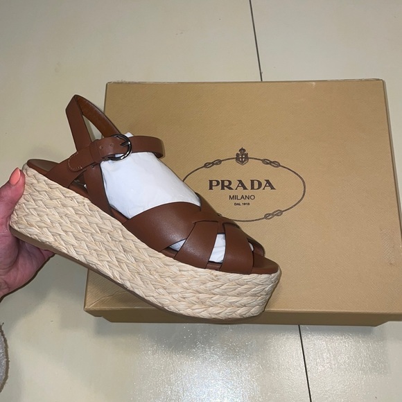 Prada Shoes - Prada Wedge Espadrille Platform Sandal Size 38